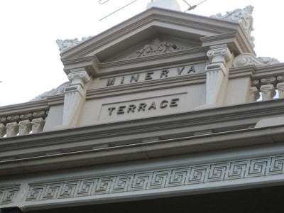 Elaborate parapet, Minerva Terrace, Wigram Road